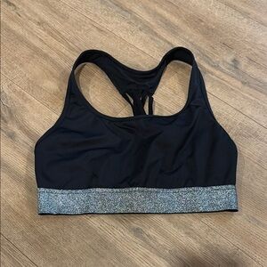 Victoria's Secret Black and Silver Sports Bra Moisture-Wicking Racerback